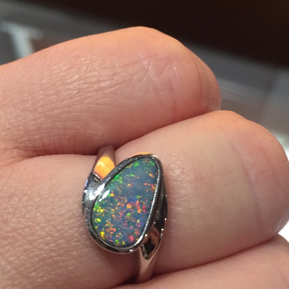 14k white gold  natural Australian Opal ring